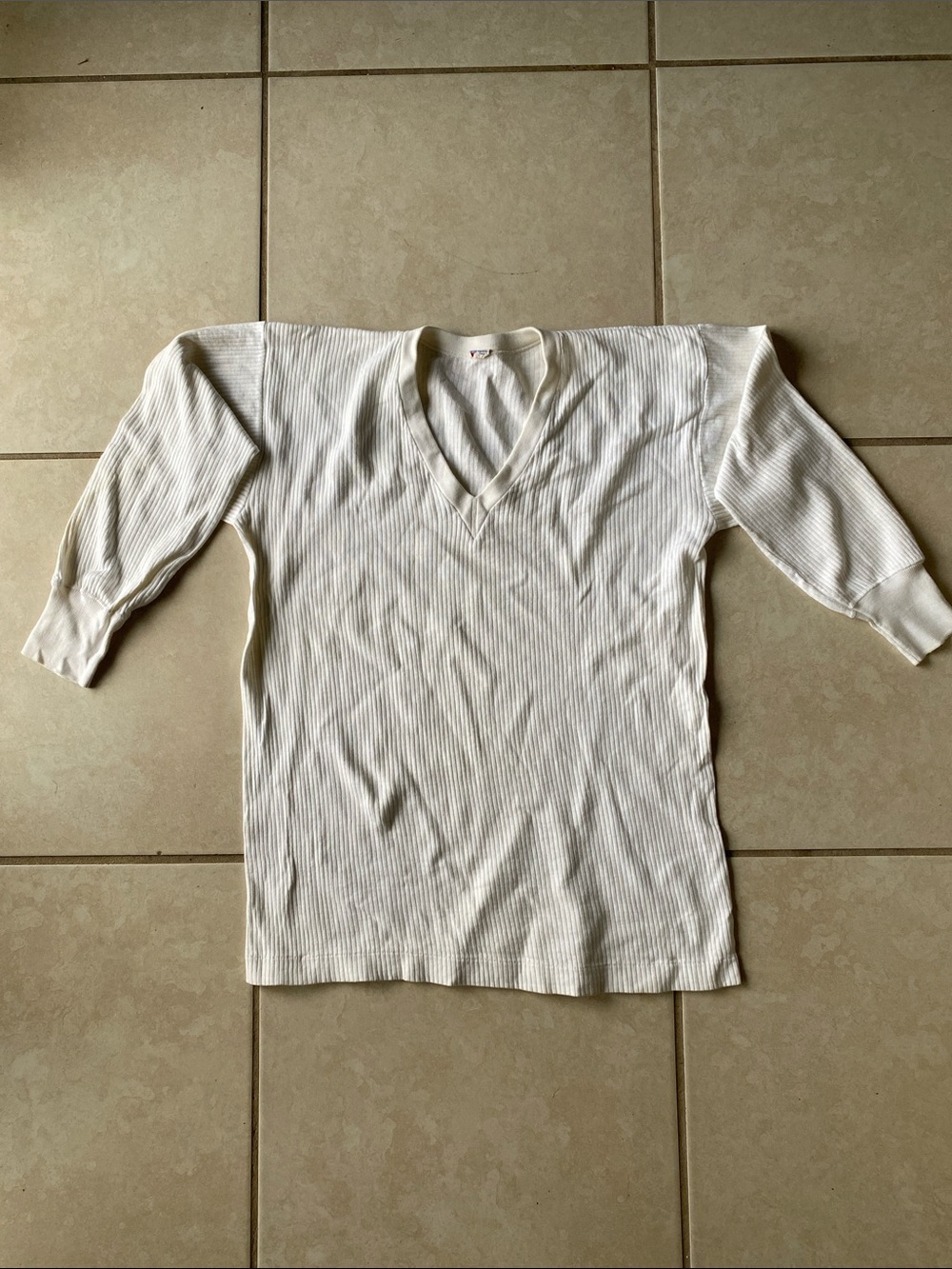 RARE Vintage Wool Shikibo 1980s V-Neck Ribbed Sweater 3/4 Sleeve Minimalist - Picture 2 of 6